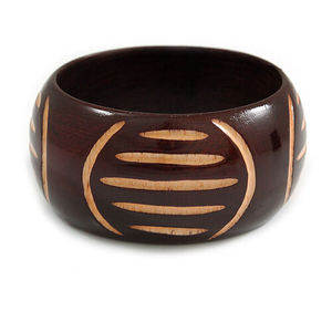 Brazaletes de Madera Tallada de Alta Calidad con Patrón Geométrico Elegante, Diseño Étnico Único, Joyería Unisex a la Moda para Mujer - Product Image 1