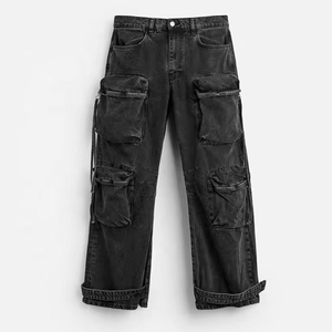Top Unisex Black Lightweight Mid Elastic Waist Casual 100% Cotton Denim <b>Harem</b> Pants Autumn Wear - Product Image 2