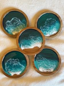 Handcrafted Classic Lightweight Wooden Resin <b>Coaster</b> <b>Set</b> Seafoam Sand Eco-Friendly Mat Pad for Kitchen Table Wedding Party Use - Product Image 2