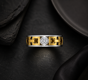 Bague en or et diamants pour homme sur mesure, bicolore |    Bague solitaire sertie de pierres |   Fabricant et exportateur de bijoux fins - Product Image 4