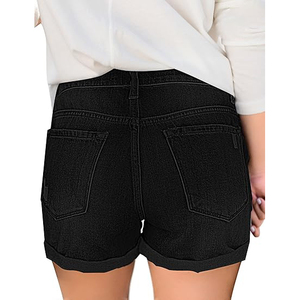 Shorts de mezclilla para mujer con estampado gráfico de estarcido, efecto desgastado, cintura alta, rasgados, con borde sin rematar, estilo urbano de verano - Product Image 5