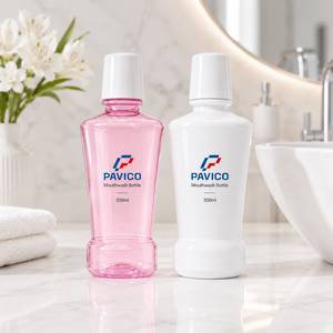 Custom 300ml Flat PET Mouthwash <b>Bottle</b> Clear Amber <b>Pink</b> White Plastic Oral Care Packaging with Screw Cap Vietnam Factory - Product Image 6