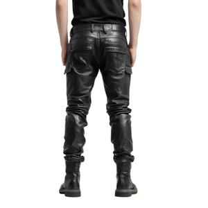Customized High Quality Regular Customized Color Waterproof Slim Fit Button Fly <b>Leather</b> <b>Pants</b> <b>Men</b> High Street Mid Waist Nonwoven - Product Image 3