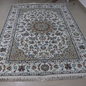 Tapis persan à motifs médaillon noué à la main - Bleu ivoire Qualité supérieure 12x60 - Product Image 2