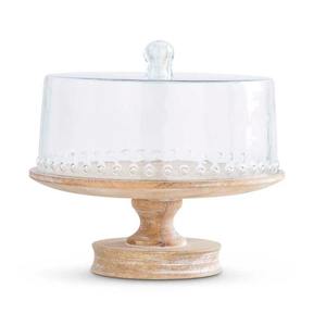 Soporte de madera para tartas con cúpula de cristal transparente, pedestal clásico para exhibir postres, ideal para panadería, cocina, mesa de fiesta, ¡novedad elegante y de gran venta! - Product Image 1