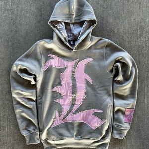 Sudadera Unisex Gris con Aplique de Número 7 Rosa en la Espalda, Manga Larga, Estilo Casual para Otoño, Corte Regular, 100% Algodón - Product Image 2