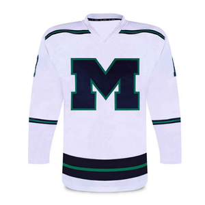 Maillot de hockey sur glace personnalisé noir avec rayures bleues, uniforme d'équipe, design de lettres diagonales, sublimation personnalisée, 100% polyester - Product Image 2