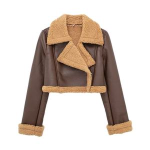 Chaqueta de Motociclista para Mujer, de Piel de Oveja, Tejida, de Manga Larga, Corta, Cortavientos, con Ribete de Piel, Estilo Motero - Product Image 2
