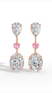 ต่างหูทรงหยดน้ำแบบคู่ประดับเพชรทรงลูกแพร์และทรงรีสีชมพู เพชรเลี้ยงในห้องปฏิบัติการ ชุบเงิน เครื่องประดับหรูหรา - Product Image 3