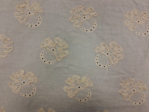 High Quality Premium <b>White</b> Cotton Fabric with Beige Fabric <b>Taping</b> & Eyelet Embroidery - 3D Textured Floral Motif Material - Product Image 4