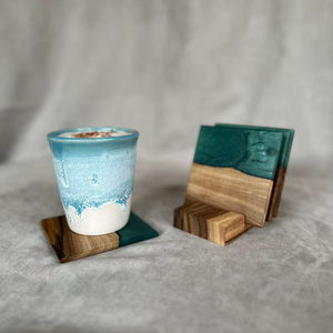 Blue Resin <b>Square</b> Lightweight Luxury Eco-Friendly Coaster Set - Product Image 1