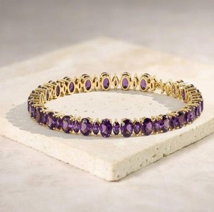 Natural Amethyst Stone Gold Plated Sterling <b>Silver</b> <b>Charm</b> Bracelet Handmade Gemstone Elegant Fine Jewelry Gift for Women - Product Image 4