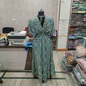 Boho Maxi <b>Dress</b> <b>Women</b> V Neck Puff Sleeve Elastic Waist Backless Ruffle Tiered Floral Summer <b>Dress</b> - Product Image 4