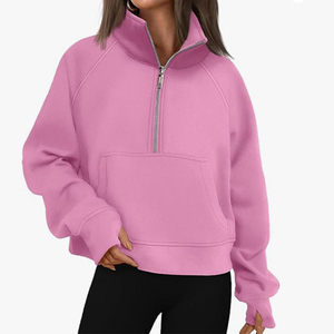 Sweat-shirt personnalisé pour femme en polyester/coton, col zippé 1/4, style streetwear, automne-hiver, manches raglan, coupe oversize - Product Image 1