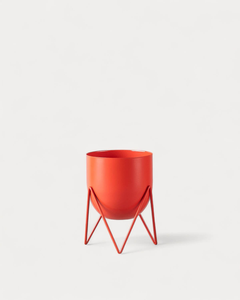 Pot de fleurs moderne en métal rouge avec support géométrique en fer, pot décoratif pour plantes d'intérieur et d'extérieur, maison, jardin, balcon - Product Image 5