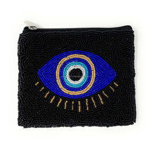 Pochette perlée Œil Turc Noir, Porte-monnaie Bleu, Mini Portefeuille Zippé, Cadeau Spirituel Bohème, Accessoire de Protection, Vente en Gros pour Boutiques - Product Image 1