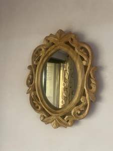 Miroir mural décoratif ovale en bois poli fait à la main pour salon, chambre à coucher, entrée - Product Image 5