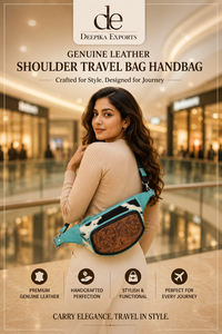Bolso de Hombro de Cuero con Pelo Natural, Hecho a Mano, de Moda, Color Turquesa, Fácil de Llevar, Elegante, con Cinturón para Dinero - Product Image 6