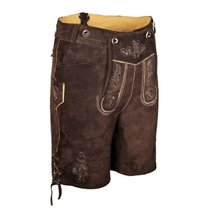 Men's Brown Lederhosen With Embroidery Floral Pattern High Waist Bermuda Shorts Casual Style Hand Embroidered <b>Suspenders</b> - Product Image 5