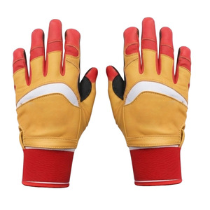 Leather Batting <b>Gloves</b> <b>Red</b> Yellow Black Breathable Hook And Loop Closure Unisex Adult Training <b>Glove</b> - Product Image 2