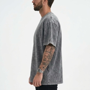 Camiseta Extra Grande para Hombre, 100% Algodón, Lisa, con Logotipo Personalizado, Lavada con Ácido, Estilo Vintage - Product Image 4