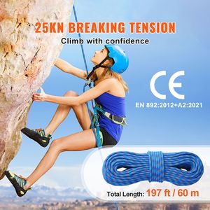 Corde d'escalade dynamique de 10,2 mm pour extérieur, 60 m (197 pi), résistance à la rupture de 25 kN, fibre extensible, équipement d'escalade en acier, accessoire - Product Image 2