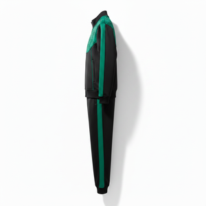 Conjunto de dos piezas de algodón grueso para hombre, chándal de lujo personalizado con bloques de color verde, conjunto deportivo con cremallera de manga larga para correr - Product Image 4