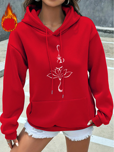 เสื้อฮู้ดลายดอกบัวสำหรับผู้หญิง ฤดูใบไม้ร่วงและฤดูหนาว ปี 2026 สวมใส่สบาย อุ่น แฟชั่น ทันสมัย สไตล์ลำลอง ลายกราฟิกโดดเด่น - Product Image 1
