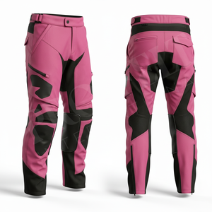 Pantalon de moto pour homme rouge et noir, taille haute, fermeture éclair, respirant, en spandex et nylon, coupe droite avec protection des genoux - Product Image 5