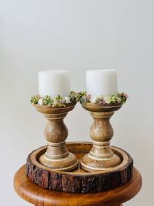 Porte-bougie en bois fait main au fini naturel pour la décoration de table, centre de table de salle à manger et mise en scène romantique aux chandelles - Product Image 1