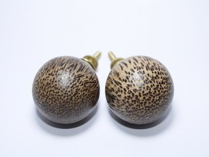 Bela Artisan Handmade Exotic Palm Wood Ball Cabinet <b>Knobs</b> | Natural Grain <b>Furniture</b> Pulls Brass Base | Decorative Wooden <b>Handles</b> - Product Image 2