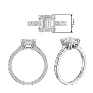 HongKong Wholesale High Quality 18k Solid White Gold Natural Diamond Baguette Cluster Ring Classic Pave Setting Wedding Women - Product Image 6