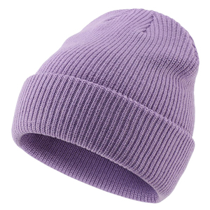 Unisex Solid Color Ribbed Knit Beanie Hat for Adults 56-58CM Casual <b>Winter</b> <b>Cap</b> Purple Acrylic Material - Product Image 1