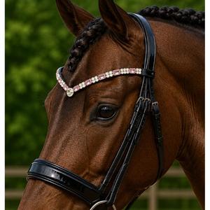 Bandeau de tête en cuir et caoutchouc HMGLOBAL Luxury, avec cristaux blancs taille émeraude, pour dressage et saut d'obstacles - Product Image 3