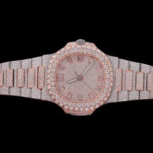 Reloj de hombre de diseño único, bicolor, completamente cubierto de diamantes, caja cuadrada, moissanita original, diamantes redondos, colección premium. - Product Image 1