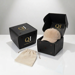 Casquettes de baseball QJ Box écologiques en carton ondulé avec doublure en éponge, pelliculage mat, livraison en gros, chapeau moderne imprimé sur mesure, magnétique - Product Image 1