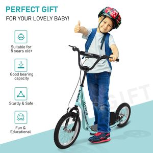 Monopattino per ragazzi con manubrio regolabile, doppi freni, ruote gonfiabili in PU, monopattino leggero blu per attività all'aperto per età 5+ - Product Image 4