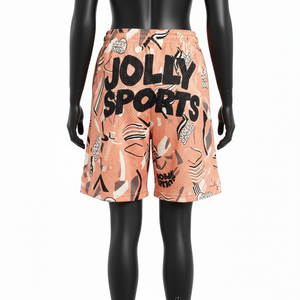 Short de basketball en maille polyester premium 180 GSM, imprimé par sublimation motif abstrait pêche, logo personnalisé - Product Image 2