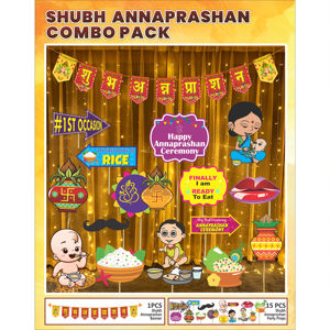 Kit Combinado Premium Rojo Shubh Annaprashan |   17 accesorios para fiestas con luces de hadas |   Conjunto de Decoración Shubh Annaprashan - Product Image 6