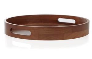 Plateau rond en bois naturel avec finition polie lisse, plateau de service et décoratif fait à la main pour la cuisine, la salle à manger et la maison - Product Image 2
