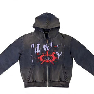 Sweat-shirt à capuche zippé vintage pour homme, qualité supérieure, 2026, logo personnalisé, impression directe, streetwear, fabricant - Product Image 2