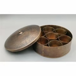Silver <b>Metal</b> Spice <b>Box</b> with Decorative Lid Kitchen Masala Storage Organizer Container for Herbs Seasoning Home - Product Image 5