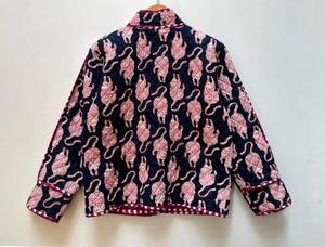 Handmade Leopard Print Quilted Eco-Friendly Reversible Floral Bomber <b>Jacket</b> Cotton Winter - Product Image 6