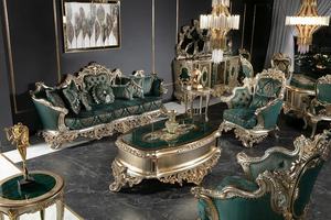 Juego de Sofás de Madera de Teca Tallada de Lujo Estilo Palacio, Sala de Estar Tradicional Personalizada, Cómoda y Duradera, Área de Descanso Acolchada - Product Image 6