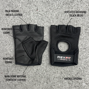Gants de sport RHINO FITNESS Rexfit à demi-doigts en polyester, noir et rouge, anti-humidité, antidérapants, respirants, à enfiler, unisexes, pour le fitness - Product Image 6
