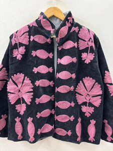 Factory Price Suzani Embroidered Floral Cotton Velvet <b>Bomber</b> <b>Jacket</b> Reversible Boho <b>Vintage</b> Short Autumn Winter Wear - Product Image 5