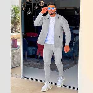 Ensemble de survêtement décontracté pour homme, veste polo zippée intégrale et pantalon à cordon de serrage, 2 pièces, coupe classique, avec poches - Product Image 2