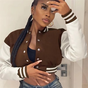 Top Trending Custom Logo 100% Wool Cropped Women Varsity Jackets Leather Sleeve 2025 Ladies University Jackets - Product Image 5