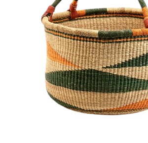 Panier de rangement élégant en jonc de mer, écologique, en herbe naturelle, motif vague vert-orange, pour la maison - Product Image 4