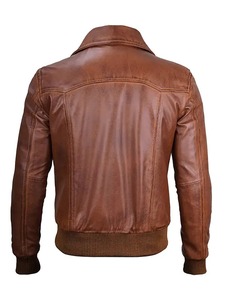 Men’s Distressed Brown <b>Leather</b> Bomber <b>Jacket</b> - Product Image 2